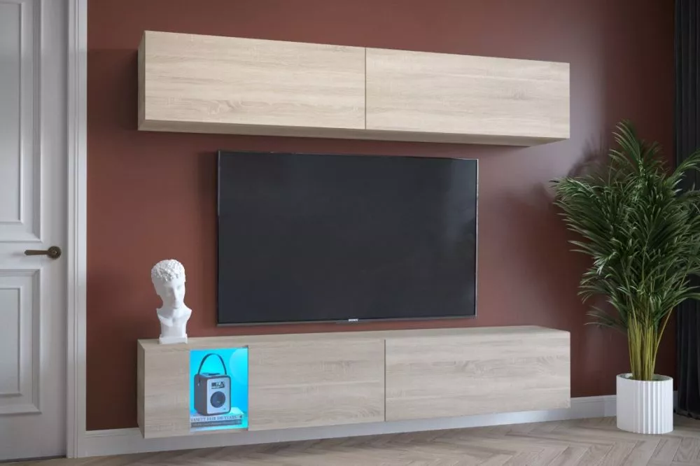 Sekcija Exclusive 6 ar LED · Sonoma · 182 × 35 × 200 cm