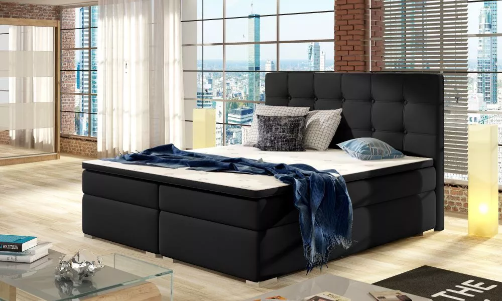Gulta Inez Boxspring standard Guļamvietas platums: 180 cm, Guļamvietas garums: 200 cm, · Melns · 183 × 205 × 126 cm