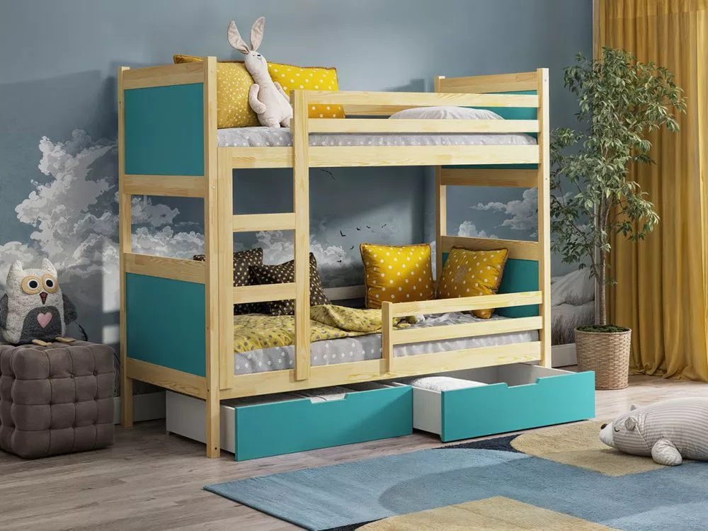 Bērnu gulta Leon 2 ar stelāžām Guļamvietas platums: 80 cm, Guļamvietas garums: 160 cm, · 85 × 168 × 150 cm