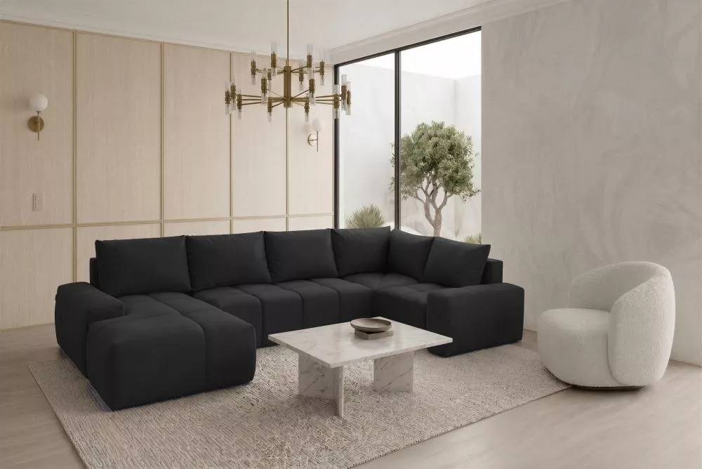 Dīvāns Marcelo 4 Standard · Melns · 185 × 324 × 83 cm