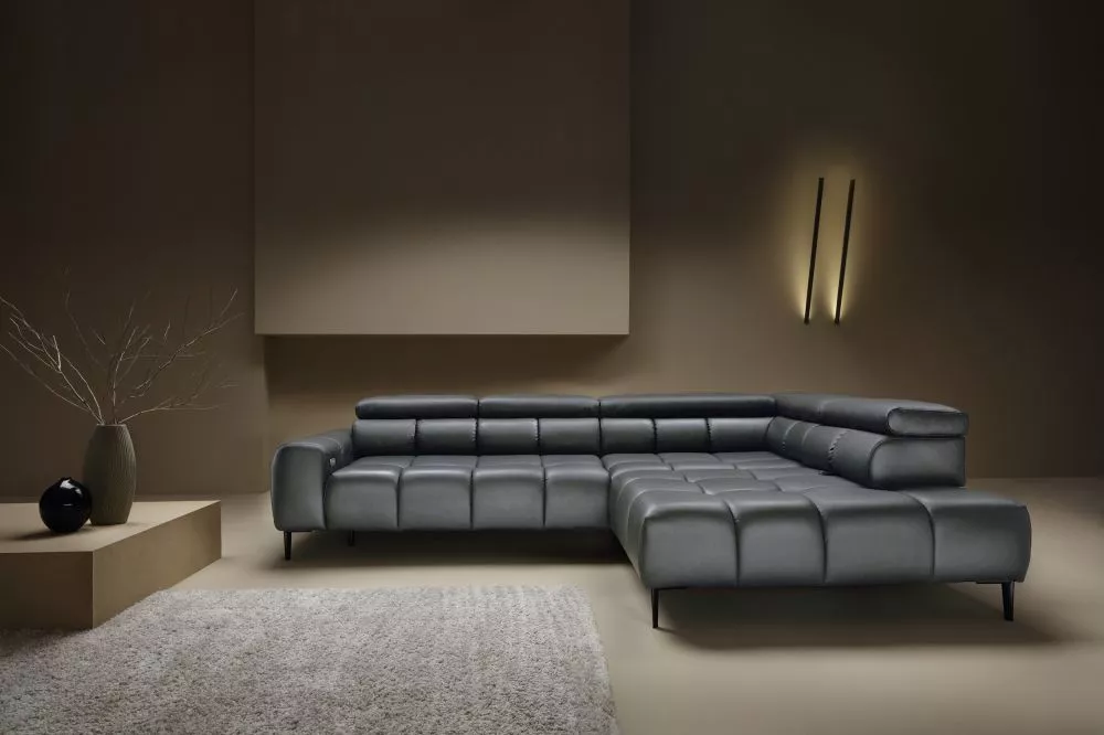 Dīvāns Plaza L Leather Standard · Tumši pelēks · 216 × 300 × 76 cm
