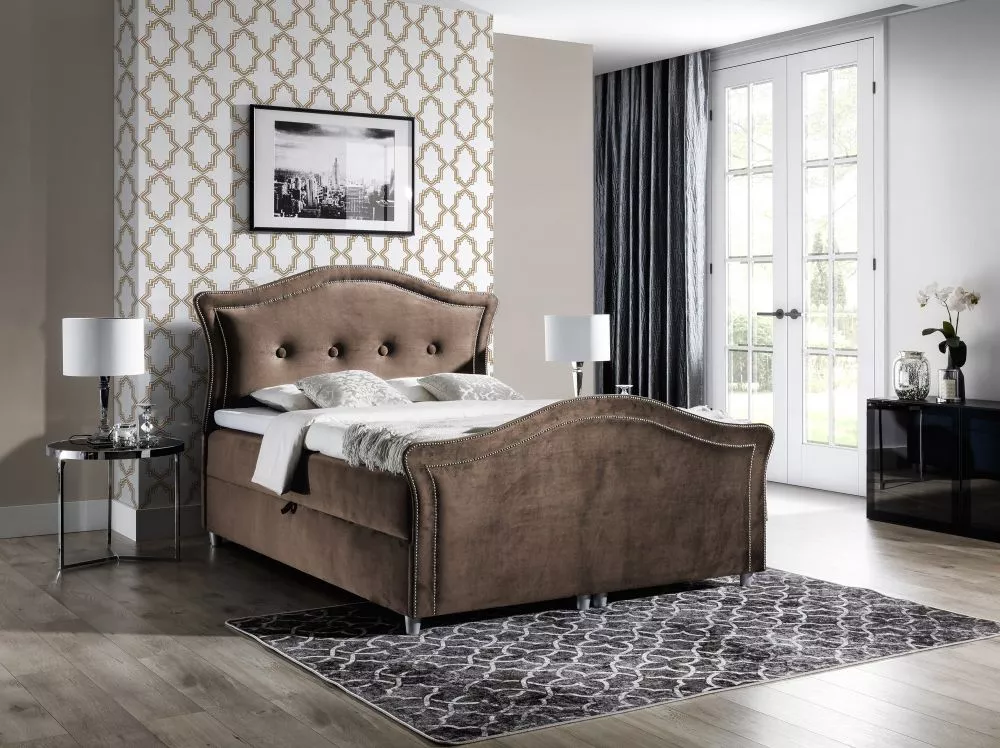 Gulta Bedran Lux Boxspring Standard Guļamvietas platums: 160 cm, Guļamvietas garums: 200 cm, · Brūns · 170 × 214 × 130 c