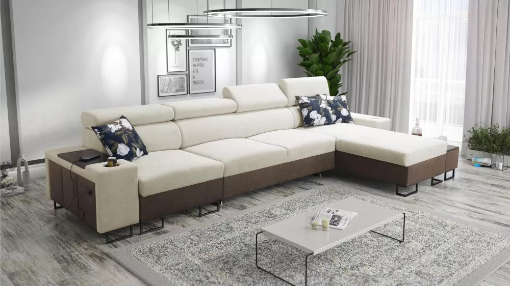 Dīvāns Melody 12 Mini Premium Standard · Krēma + tumši brūns · 170 × 347 × 84 cm