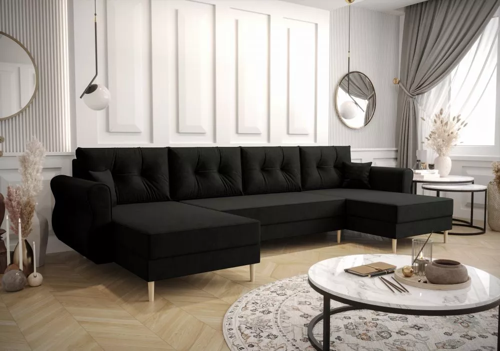 Dīvāns Apollo U Standard · Melns · 140 × 300 × 93 cm