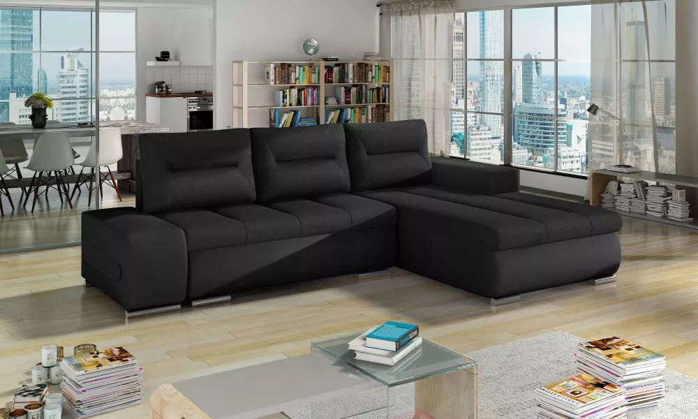 Dīvāns Ottavio Lux standard · Melns + melns · 180 × 275 × 85 cm