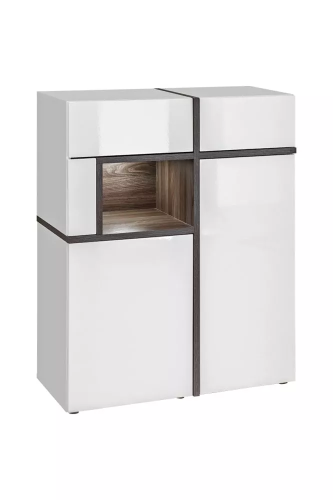 Kumode Cross 2 · Balts + goba koks · 90 × 40 × 112 cm