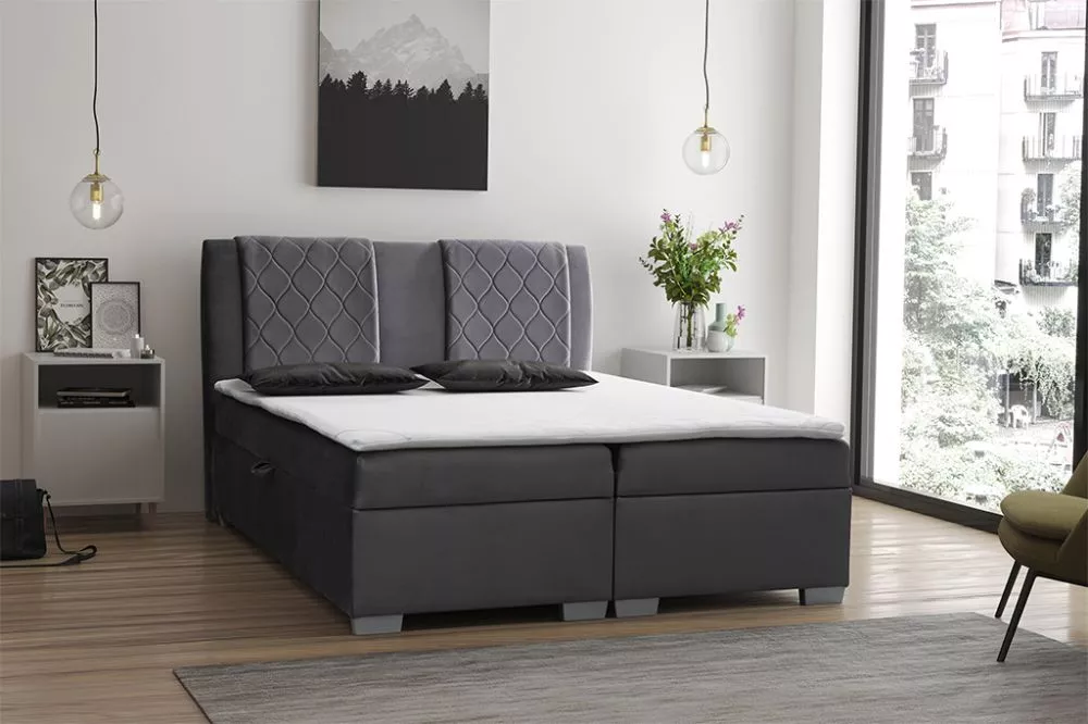 Gulta Kolumbia Standard Guļamvietas platums: 180 cm, Guļamvietas garums: 200 cm, · Tumši pelēks · 185 × 216 × 119 cm