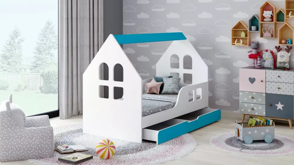 Bērnu gulta House 6 Comfort ar stelāžu Guļamvietas platums: 70 cm, Guļamvietas garums: 140 cm, · 74.5 × 145 × 106 cm