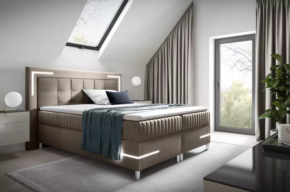 Gulta Tango 2 Boxspring Standard ar LED Guļamvietas platums: 160 cm, Guļamvietas garums: 200 cm, · Gaiši brūns · 192 × 2