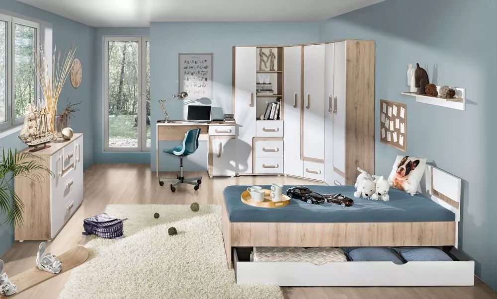 Bērnu gulta Apetito 12 90x200 ar stelāžu Guļamvietas platums: 90 cm, Guļamvietas garums: 200 cm, · 95 × 205 × 76 cm