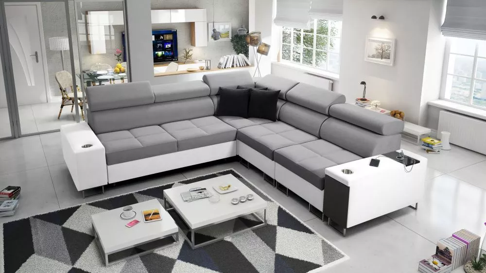 Dīvāns Morena 3 Premium Standard · Pelēks + balts · 283 × 284 × 84 cm