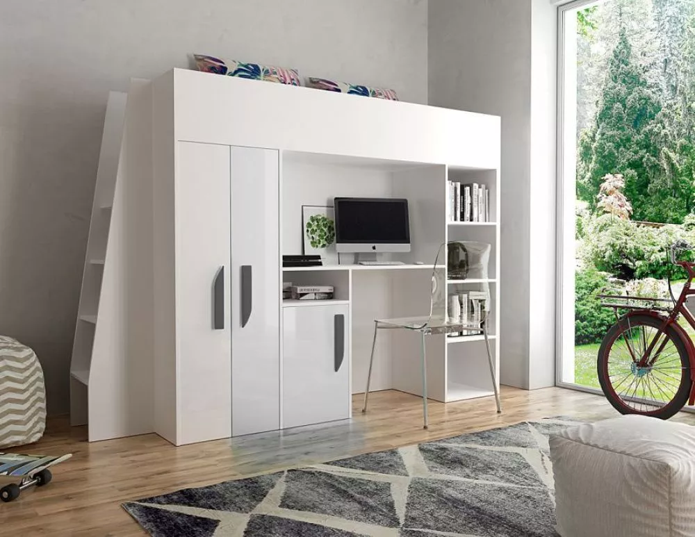 Bērnu gulta Party 15S ar stelāžu Guļamvietas platums: 90 cm, Guļamvietas garums: 200 cm, · 95 × 230 × 165 cm