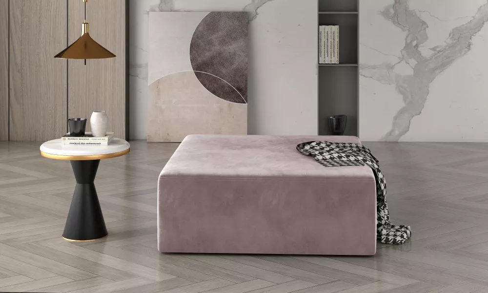 Pufs Kelim Standard Auduma numurs: Mat Valvet 63, · Rozā · 83 × 42 × 83 cm