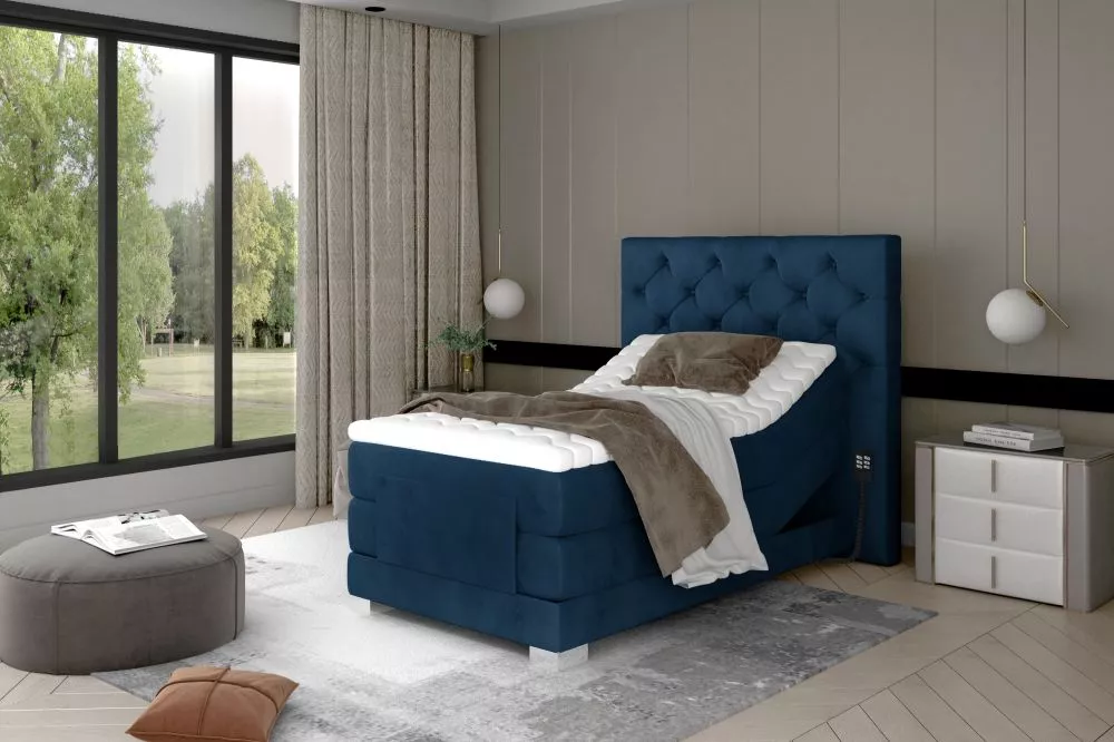 Gulta Clover Electric Boxspring Lux standard Guļamvietas platums: 90 cm, Guļamvietas garums: 200 cm, · Zila · 109 × 217 