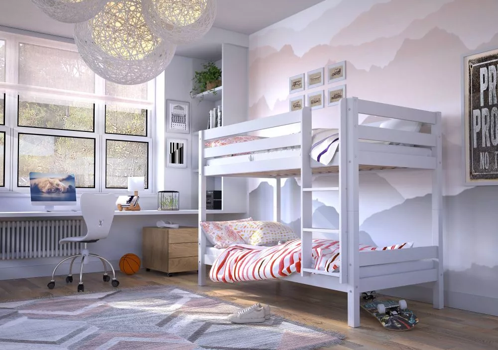 Bērnu gulta Olaf ar stelāžām Guļamvietas platums: 90 cm, Guļamvietas garums: 190 cm, · Balts · 97.4 × 197.4 × 148 cm