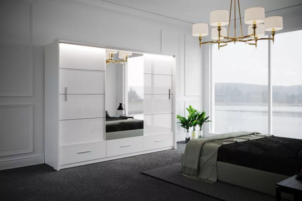 Skapis Marsylia ar LED · Balts · 255 × 61 × 225 cm