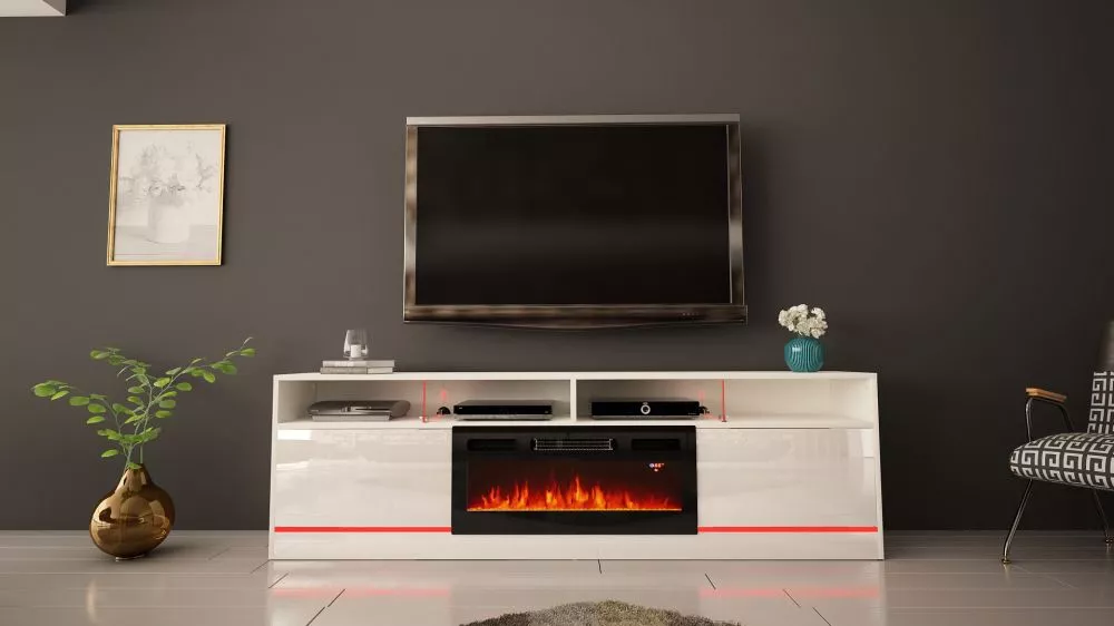 TV tumba Despertar 200 LED ar kamīnu · Balts · 200 × 33.2 × 60.8 cm
