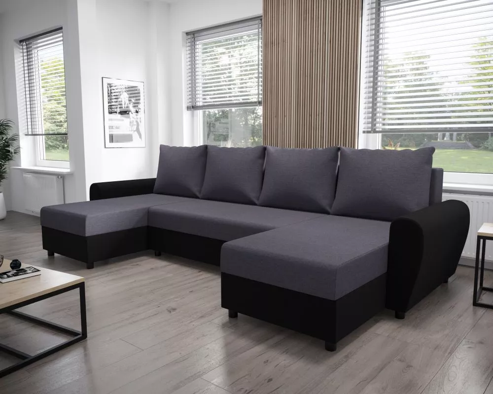 Dīvāns Dakar U standard · Tumši pelēks + melns · 140 × 308 × 90 cm