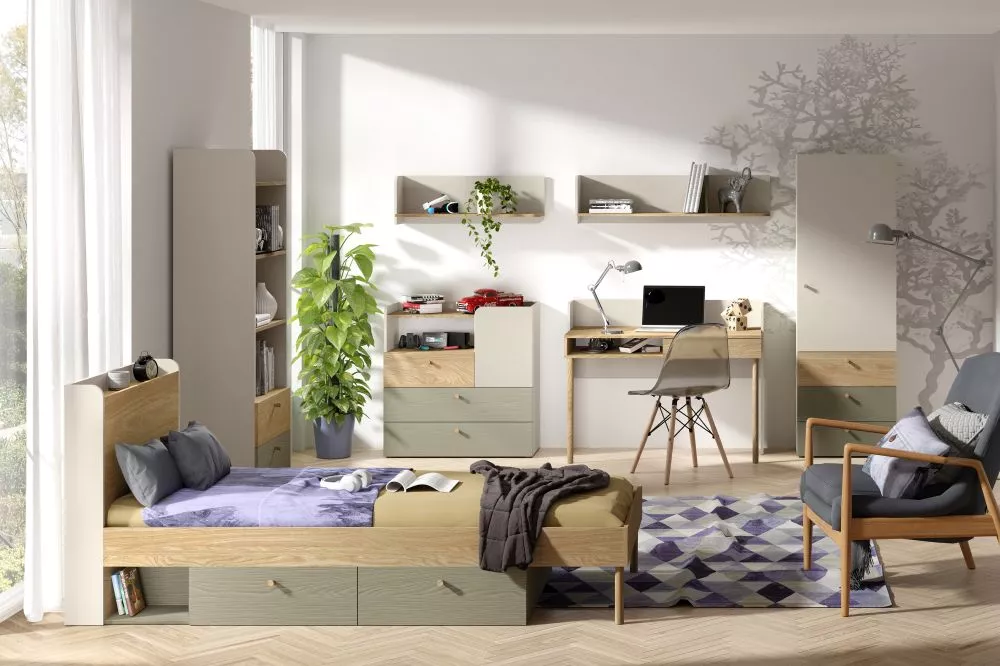 Bērnu gulta Yuki 13 ar stelāžu Guļamvietas platums: 90 cm, Guļamvietas garums: 200 cm, · 94 × 217 × 93 cm