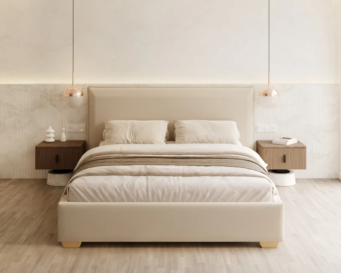 Gulta Perfetto Standard ar stelāžu Guļamvietas platums: 140 cm, Guļamvietas garums: 200 cm, stelāžas tips: metāla, · Krē