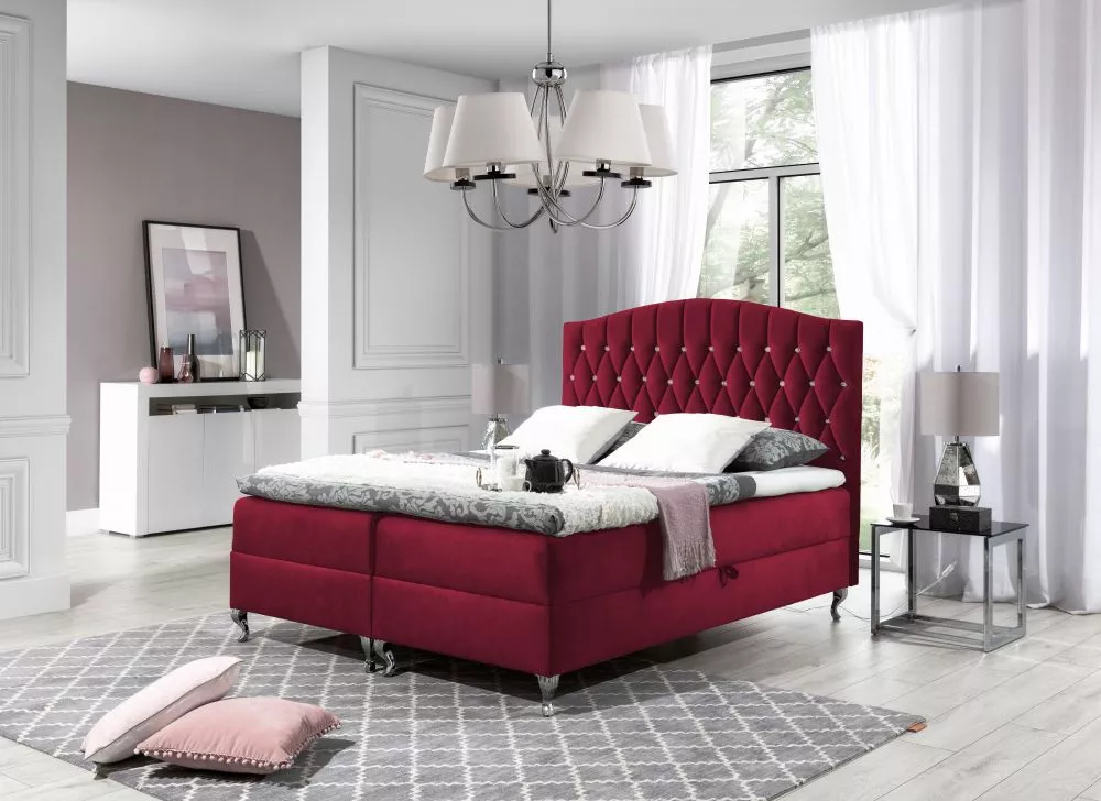 Gulta Puerto Boxspring Premium Standard Guļamvietas platums: 120 cm, Guļamvietas garums: 200 cm, · Tumši sarkans · 122 ×