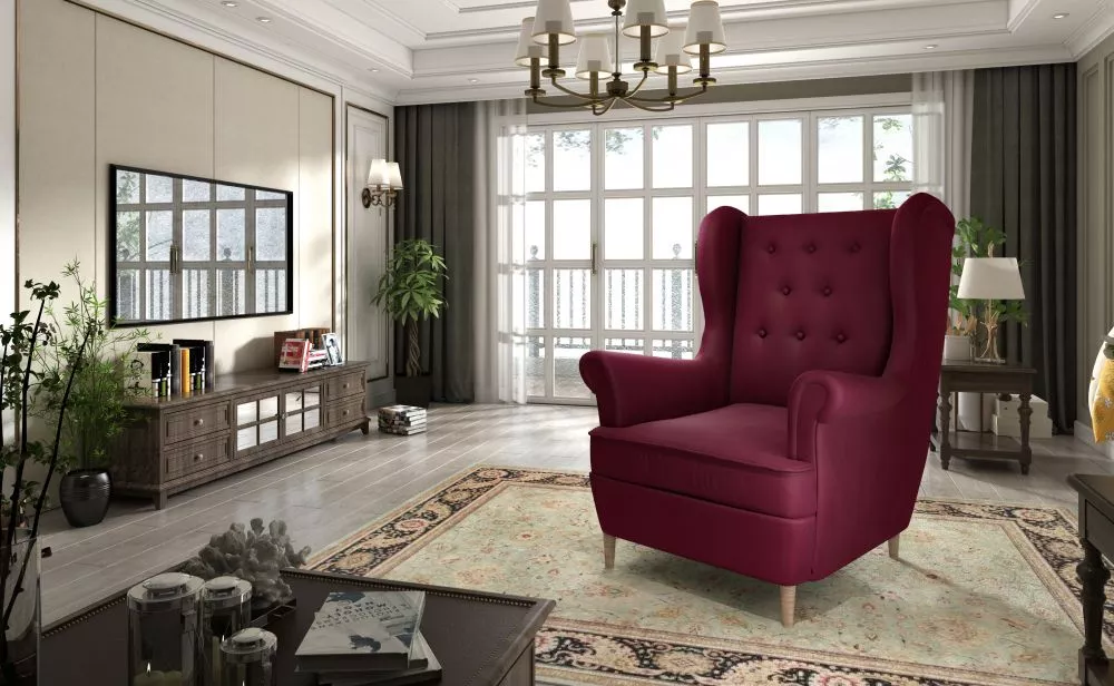 Mīksts krēsls Aros 1F standard Sēdvietas dziļums: 55 cm, · Tumši rozā · 107 × 90 × 103 cm