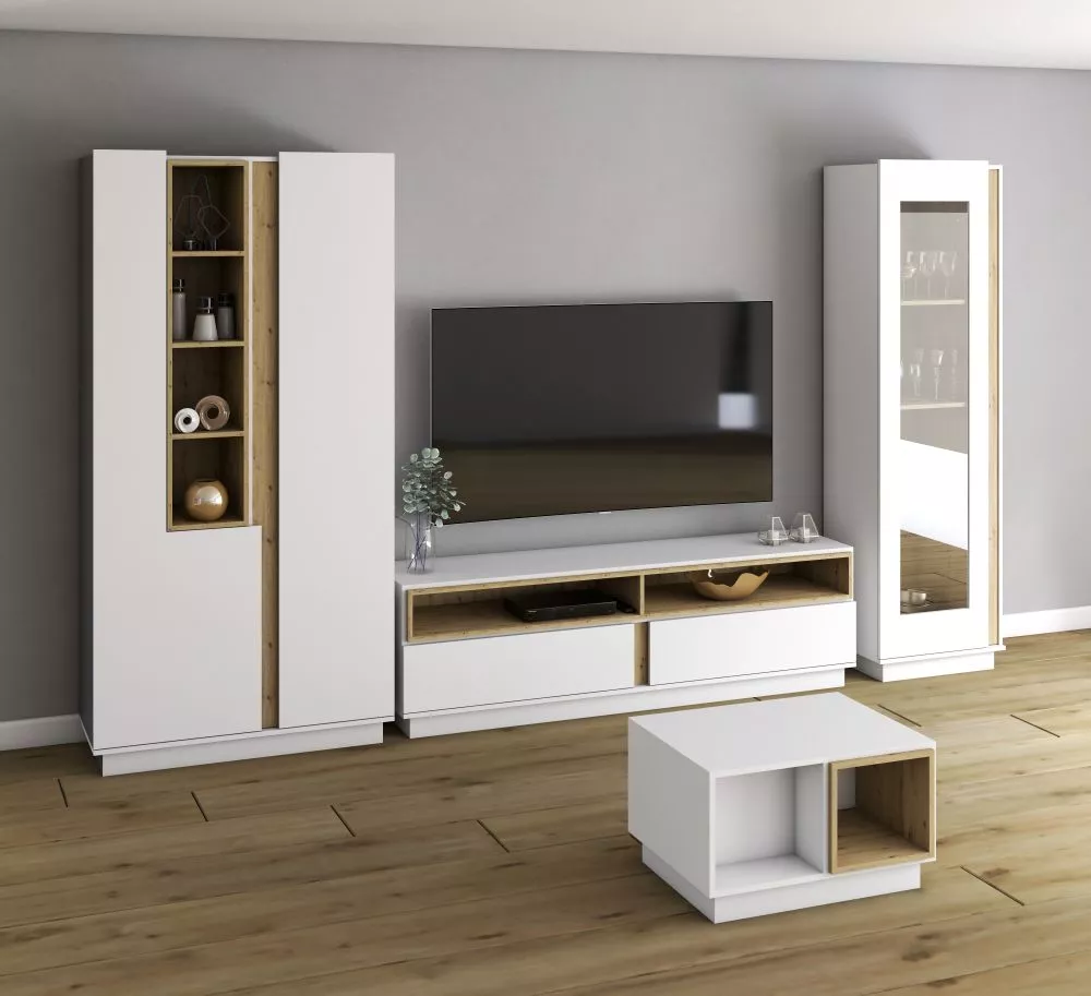 Sekcija System Grey Korpusa krāsa: balts, Elementu krāsa: ozols artisan, · 202 cm