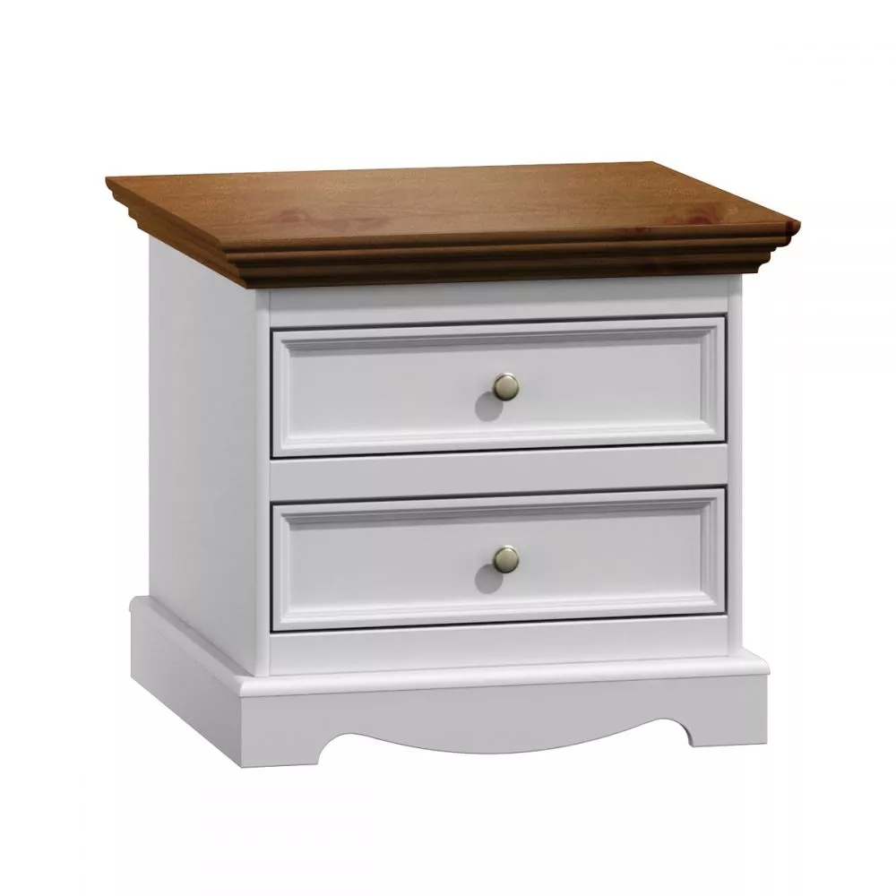 Naktsgaldiņš Belluno Elegante Szafka Korpusa krāsa: balts, Elementu krāsa: rieksts, · 60 × 45 × 53 cm