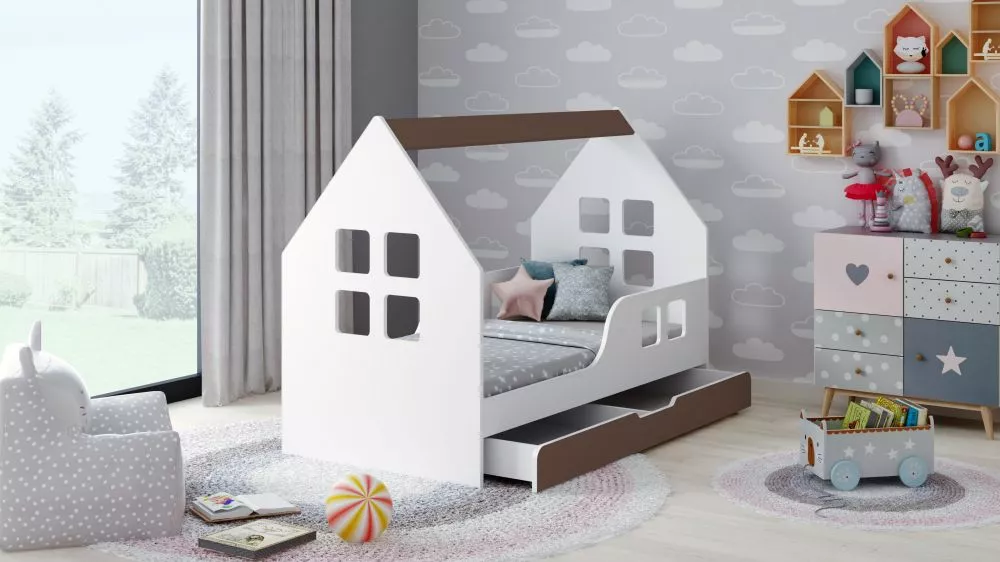 Bērnu gulta House 5 Comfort ar stelāžu Guļamvietas platums: 80 cm, Guļamvietas garums: 160 cm, · 84.5 × 165 × 120 cm