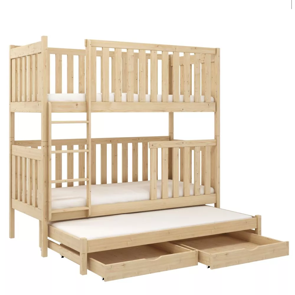 Bērnu gulta Emilka ar stelāžām Guļamvietas platums: 80 cm, Guļamvietas garums: 160 cm, · Priede · 87 × 168 × 179 cm
