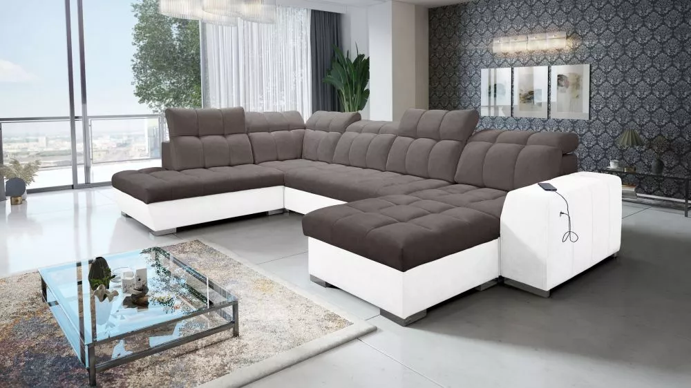 Dīvāns Pagano 6 Premium Standard · Tumši brūns + balts · 225 × 364 × 83 cm
