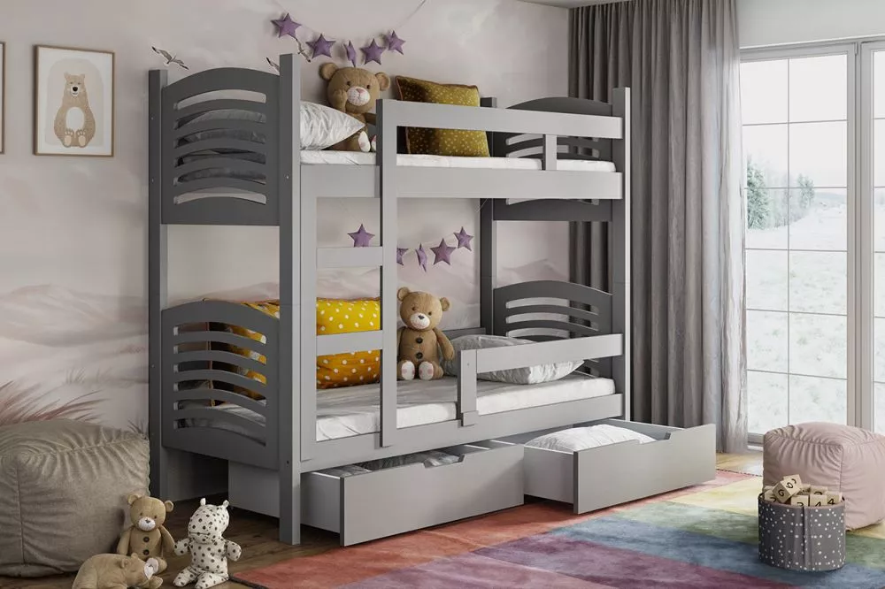 Bērnu gulta Oli 2 ar stelāžām Guļamvietas platums: 75 cm, Guļamvietas garums: 160 cm, · 81 × 168 × 160 cm