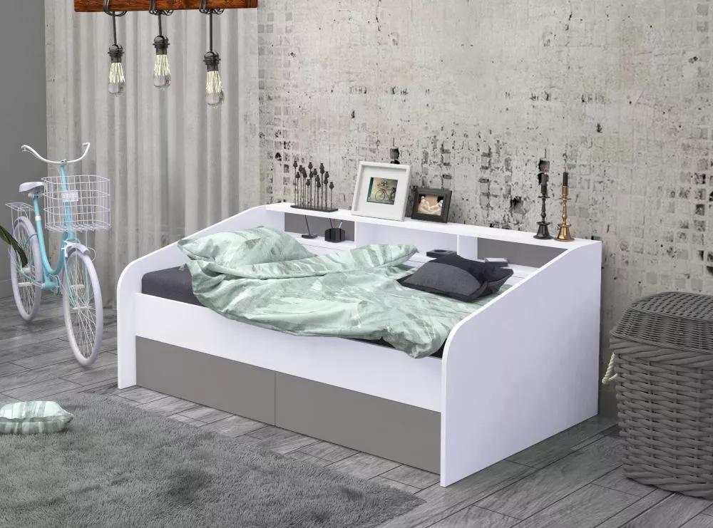 Bērnu gulta Vintage ar stelāžu Guļamvietas platums: 90 cm, Guļamvietas garums: 190 cm, · 113.8 × 194 × 75.2 cm