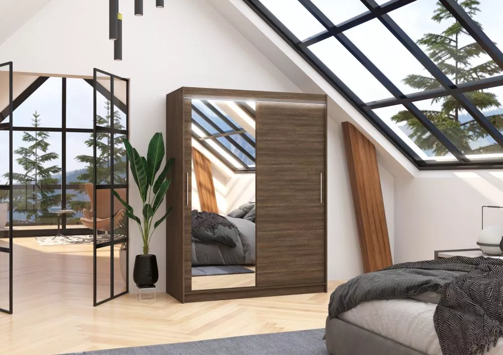 Skapis Bianco ar LED · Šokolādes · 150 × 58 × 200 cm