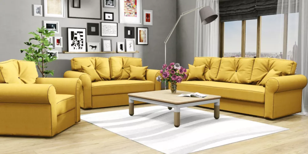 Komplekts Stockholm 3S+2S+1S standard · Dzeltens · 87 × 237 × 90 cm