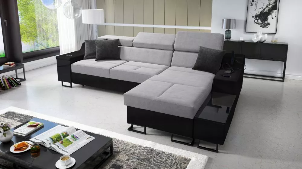 Dīvāns Alicante 1 Mini Whisper Eco Standard · Pelēks + melns · 173 × 274 × 81 cm