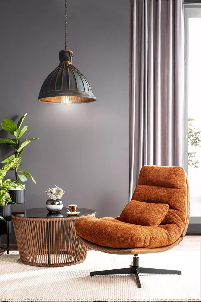 Mīksts krēsls Felicia Elementu krāsa: brūns, Korpusa krāsa: oranžs, Sēdvietas dziļums: 56 cm, · 79 × 87 × 91 cm