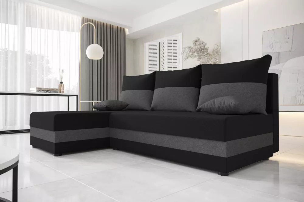 Dīvāns Hewlet Classic standard · Melns + tumši pelēks · 140 × 204 × 80 cm