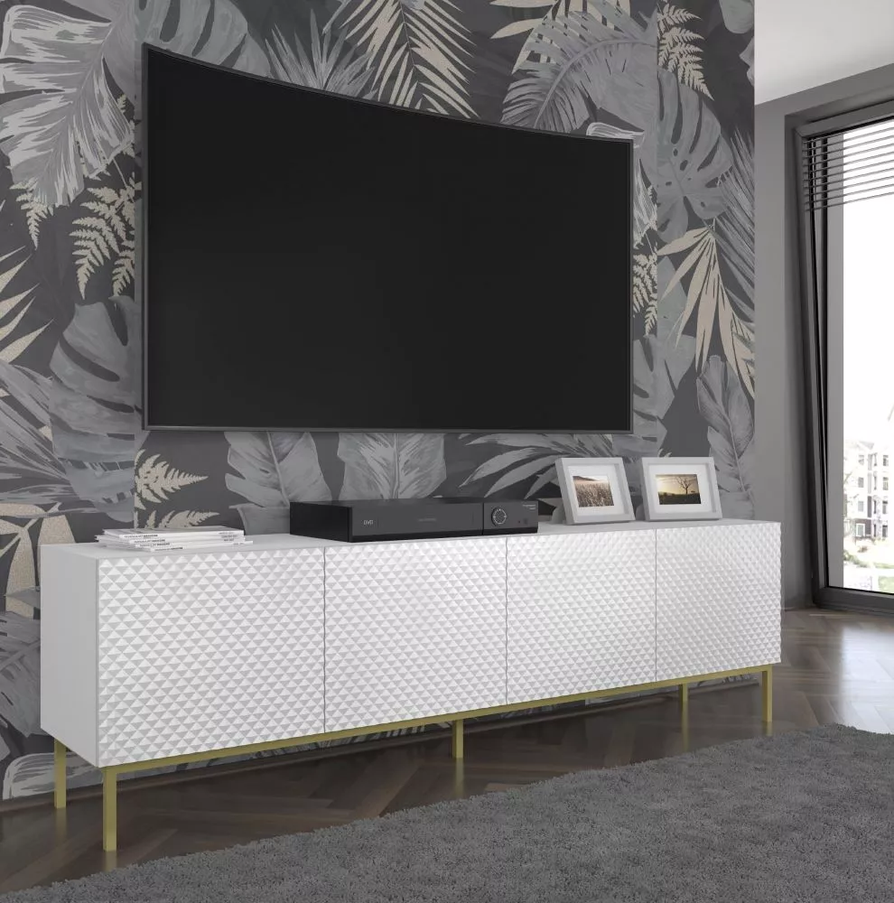 TV tumba Ravenna C Gold Frame RTV 4D · Balts · 199.6 × 41.8 × 57.8 cm