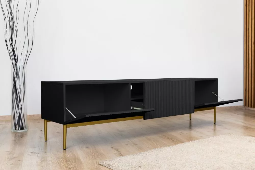 TV tumba Nicole RTV 200 2K1SZ Gold · Melna · 200 × 45 × 53 cm