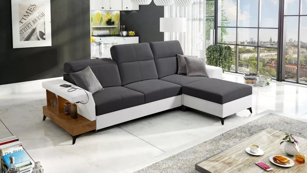 Dīvāns Belutti 1 Lancelot Standard ar LED · Grafīts + balts · 180 × 292 × 84 cm
