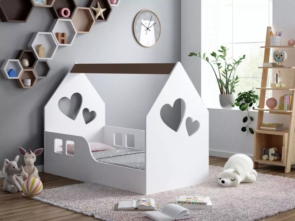 Bērnu gulta House 8 ar stelāžu Guļamvietas platums: 70 cm, Guļamvietas garums: 140 cm, · 70 × 144 × 106 cm