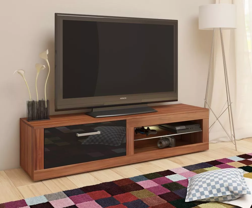 TV tumba Viki New · Plūmju + melns spīdīgs · 160 × 39.2 × 39 cm