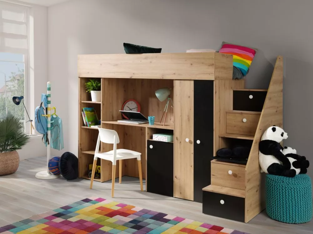 Bērnu gulta Smart 14 ar stelāžu Guļamvietas platums: 90 cm, Guļamvietas garums: 200 cm, · 120 × 247 × 165 cm
