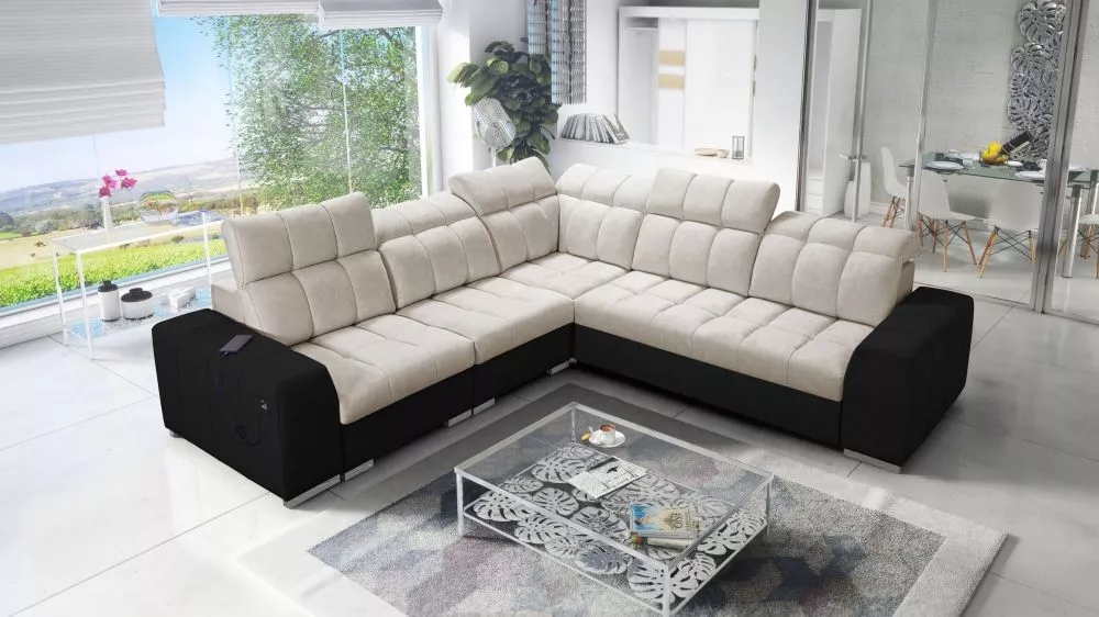 Dīvāns Pagano 3 Premium Standard · Tumši bēšs + melns · 285 × 285 × 83 cm