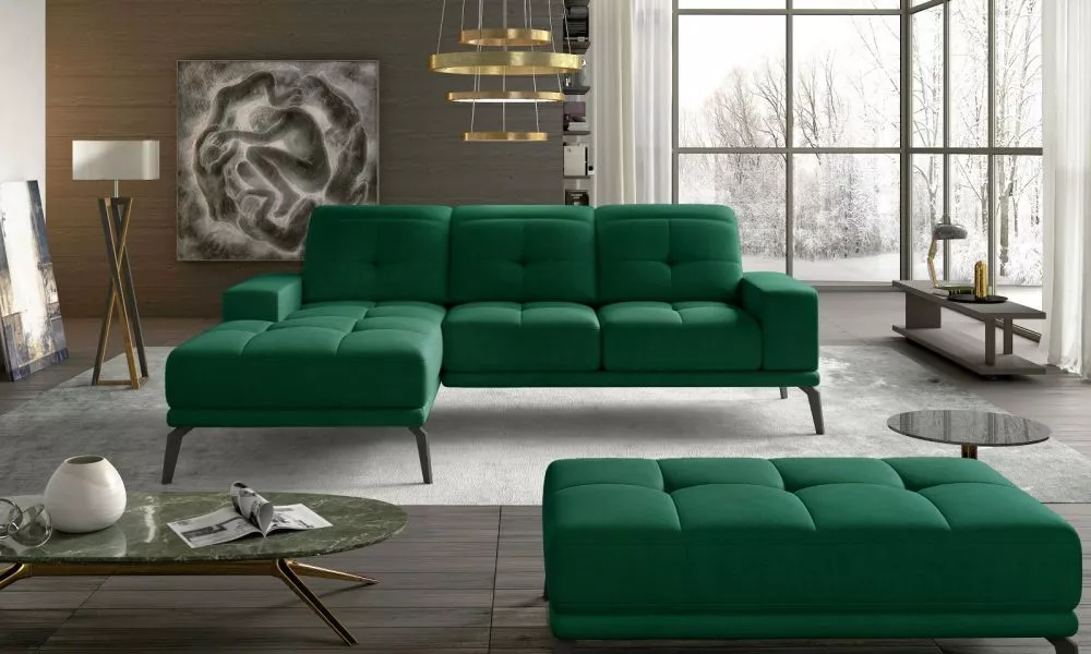Dīvāns Torrense Lux Standard ar pufu · Zaļš · 175 × 265 × 77 cm