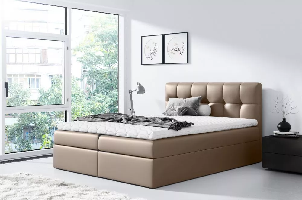 Gulta Rico 1 Boxspring Standard Guļamvietas platums: 140 cm, Guļamvietas garums: 200 cm, · Brūns · 144 × 208 × 103 cm