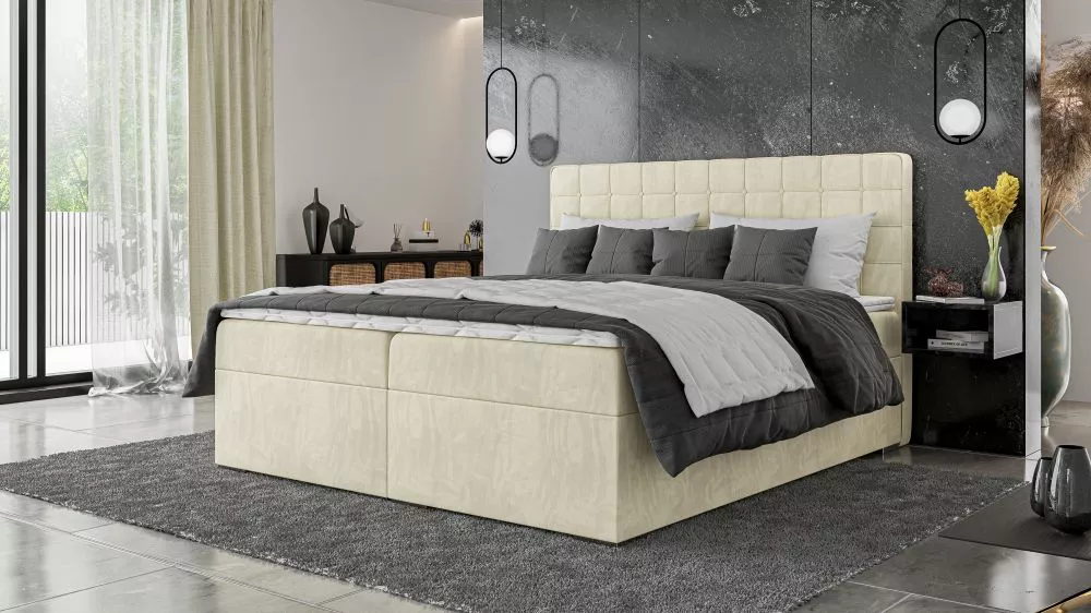 Gulta Carlo Boxspring Standard Guļamvietas platums: 160 cm, Guļamvietas garums: 200 cm, · Gaiši bēšs · 160 × 207 × 118 c