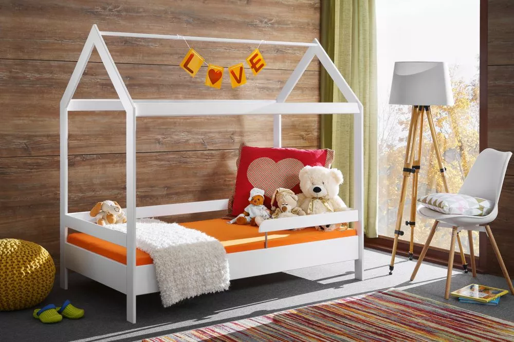 Bērnu gulta Tymmi House ar stelāžu Guļamvietas platums: 80 cm, Guļamvietas garums: 160 cm, · Balts · 89 × 164 × 145 cm