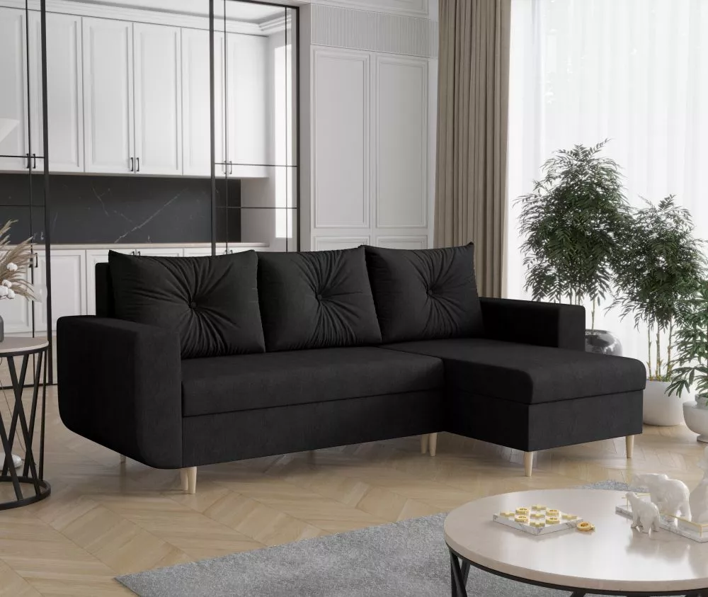 Dīvāns Delfin L Standard · Melns · 145 × 240 × 85 cm